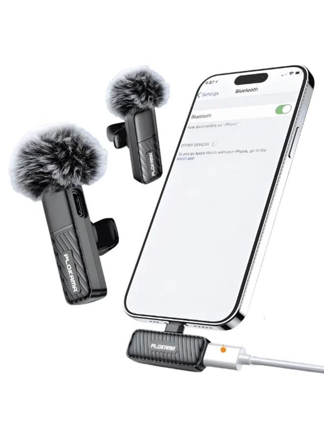 التخطيط ميكروفون لافالير لاسلكي مزدوج Plokama VM-20  - صوت احترافي؛ عزل ضوضاء ENC؛ مدى 25م؛ Plug & Play - Image 2