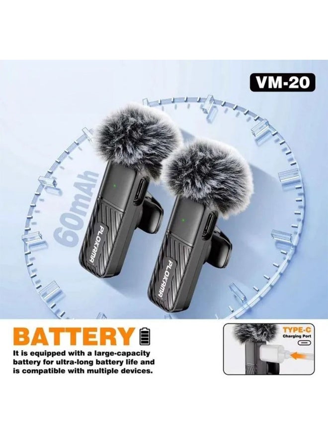 التخطيط ميكروفون لافالير لاسلكي مزدوج Plokama VM-20  - صوت احترافي؛ عزل ضوضاء ENC؛ مدى 25م؛ Plug & Play - Image 3