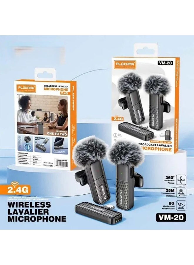 التخطيط ميكروفون لافالير لاسلكي مزدوج Plokama VM-20  - صوت احترافي؛ عزل ضوضاء ENC؛ مدى 25م؛ Plug & Play - Image 4