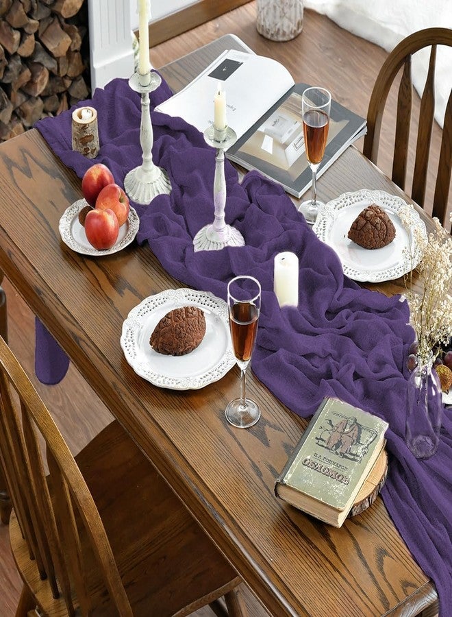 Artoid Mode Boho Cheesecloth Gauze Purple Wedding Table Runner, 120 Inch Seasonal Christmas Winter Fabric Kitchen Dining Holiday Table Decor for Home Party Indoor - Image 2