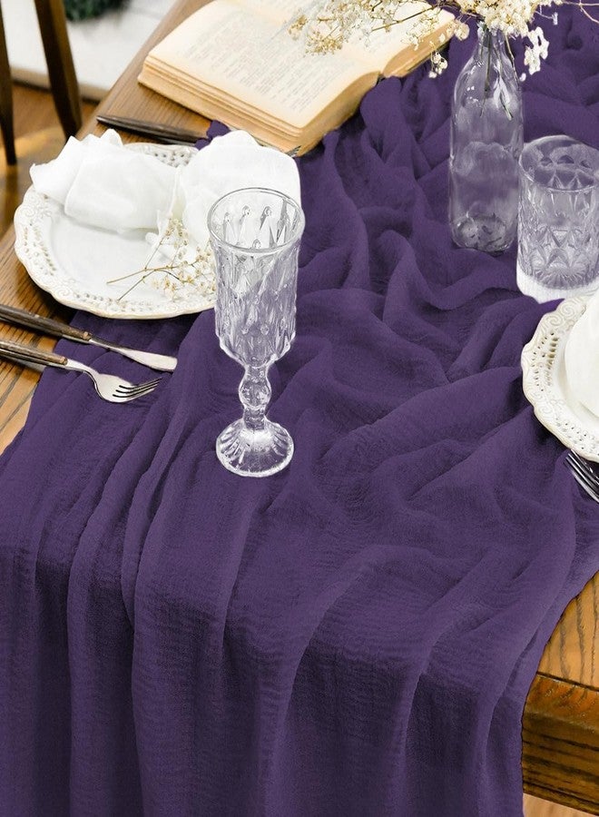Artoid Mode Boho Cheesecloth Gauze Purple Wedding Table Runner, 120 Inch Seasonal Christmas Winter Fabric Kitchen Dining Holiday Table Decor for Home Party Indoor - Image 1