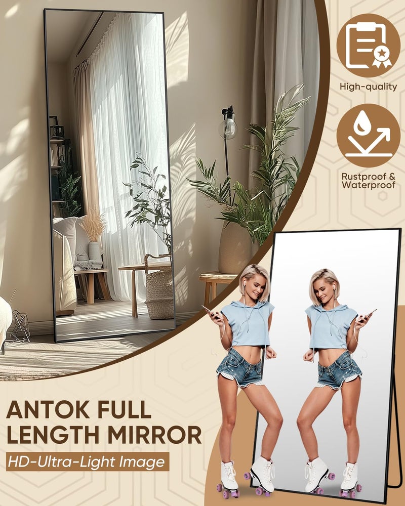 Antok Full Length Mirror, 59"x18" Floor Mirror, Floor Standing Freestanding Full Body Mirror with Stand for Bedroom, Hanging Mounted for Living Room Cloakroom, Black - Image 4