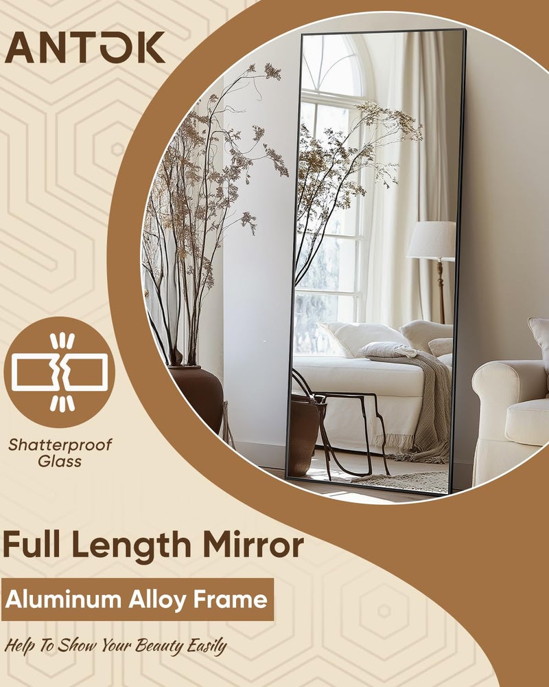Antok Full Length Mirror, 59"x18" Floor Mirror, Floor Standing Freestanding Full Body Mirror with Stand for Bedroom, Hanging Mounted for Living Room Cloakroom, Black - Image 5