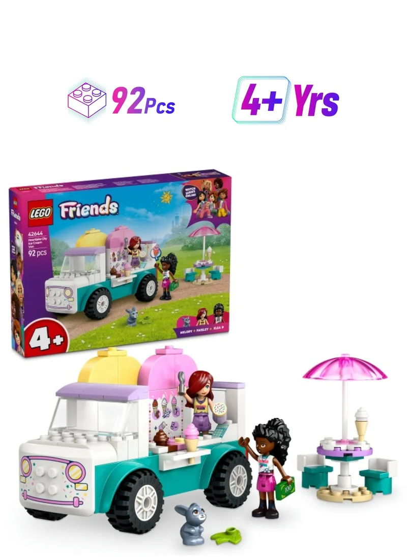 ليغو Friends Heartlake City Ice Cream Van Toy, Creative Pretend-Play Food Set for 4 Plus Year Old Girls, Includes 2 Mini Dolls and a Bunny Figure 42644 (92 pieces)