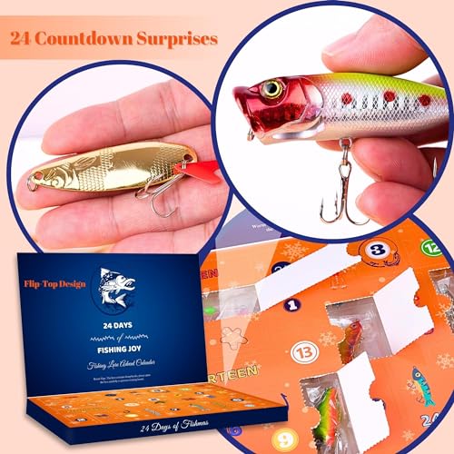VTYEPOU Advent Calendar Fishing Christmas Countdown - 24 Days Fishing Lures Set for Fisher Adult Men Teen Boys - 2025 Xmas Surprise Gift - Image 2