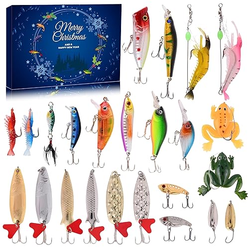 VTYEPOU Advent Calendar Fishing Christmas Countdown - 24 Days Fishing Lures Set for Fisher Adult Men Teen Boys - 2025 Xmas Surprise Gift - Image 1