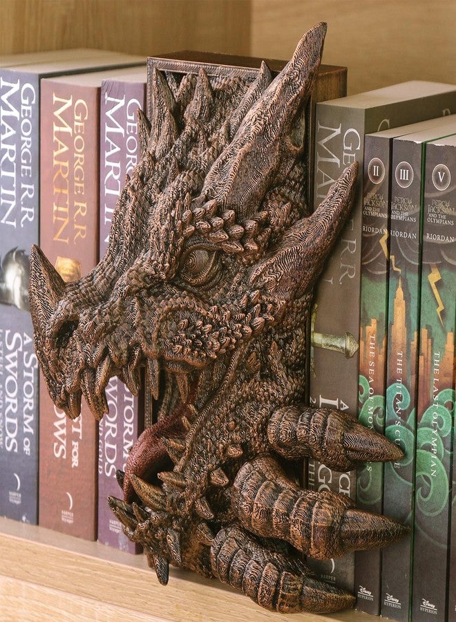 AUSPDICE ركن قراءة كتب التنين مطبوع بتقنية الطباعة ثلاثية الأبعاد، رف كتب خيالي مرعب مطلي يدويًا بنمط ريترو، دعامة ديكورية لركن الكتب على الطاولة - Image 1