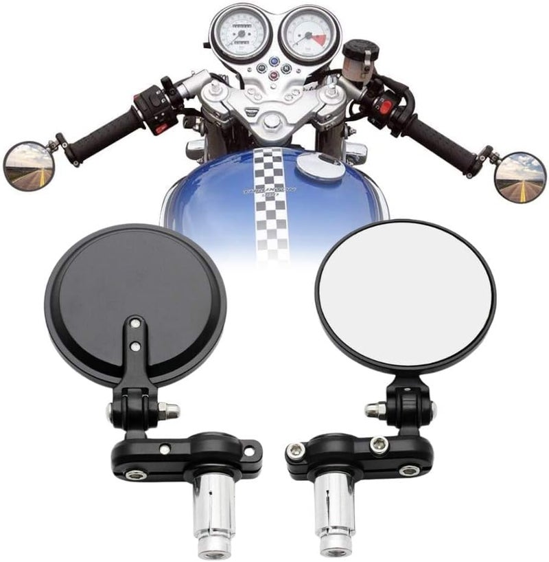 0TO6 Universal Bike ROUND Folding Mirror Glass Bar End Rear View Mirrors Motorcycle Handlebar Side View Mirrors for - All Bike & Motorcycle - Image 1