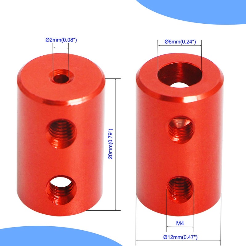 Aopin 2mm to 6mm Red Rigid Couplings Set Screw Shaft Stepper Motor, Length 20mm / 0.79" Motor Coupler Connector Rigid with for 3D Printer, RC Robot, Car Model Shaft, CNC Machine, DIY Encoder 4 Pcs - Image 2