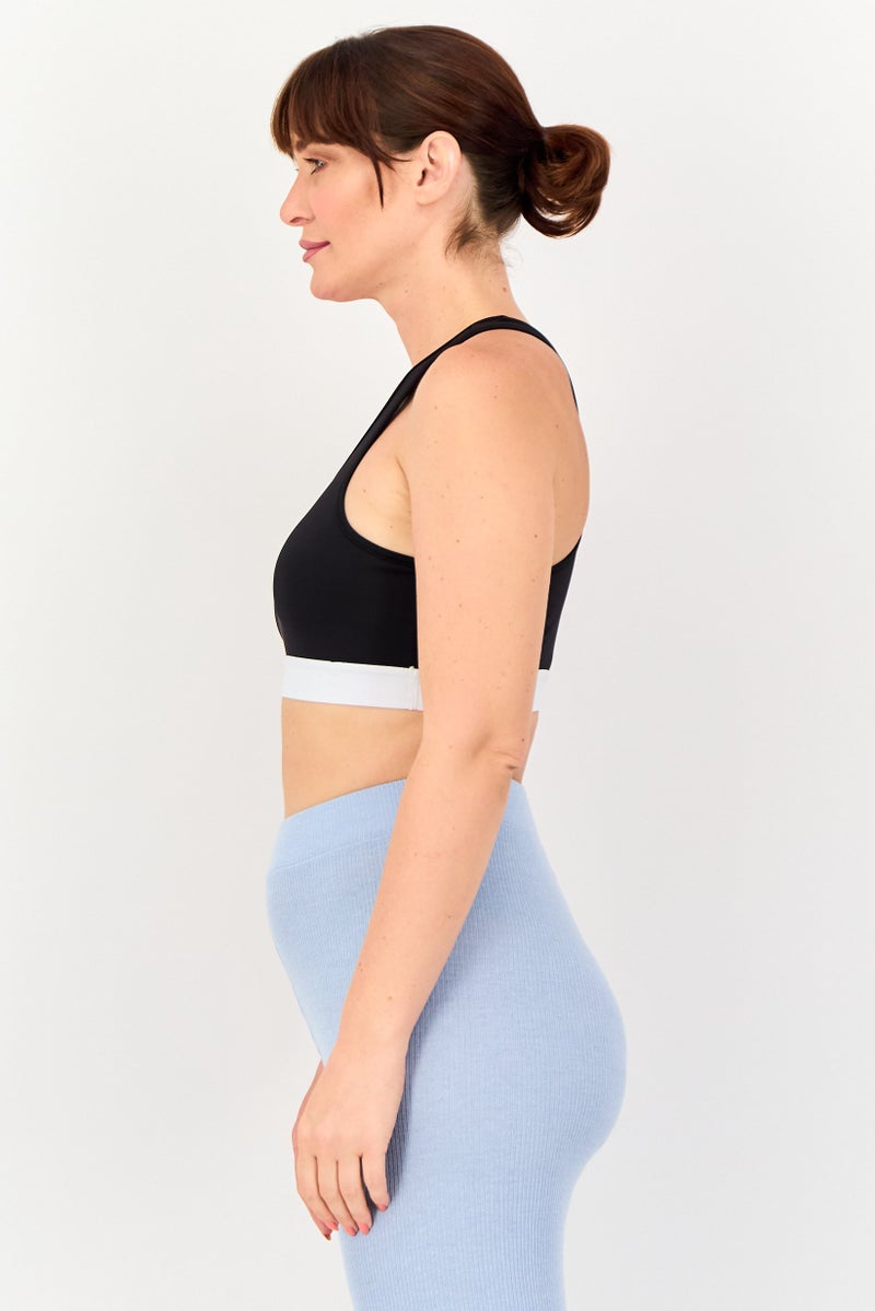 Reebok Women Brand Logo Non Padded Vector Sports Bra, Black - Image 2