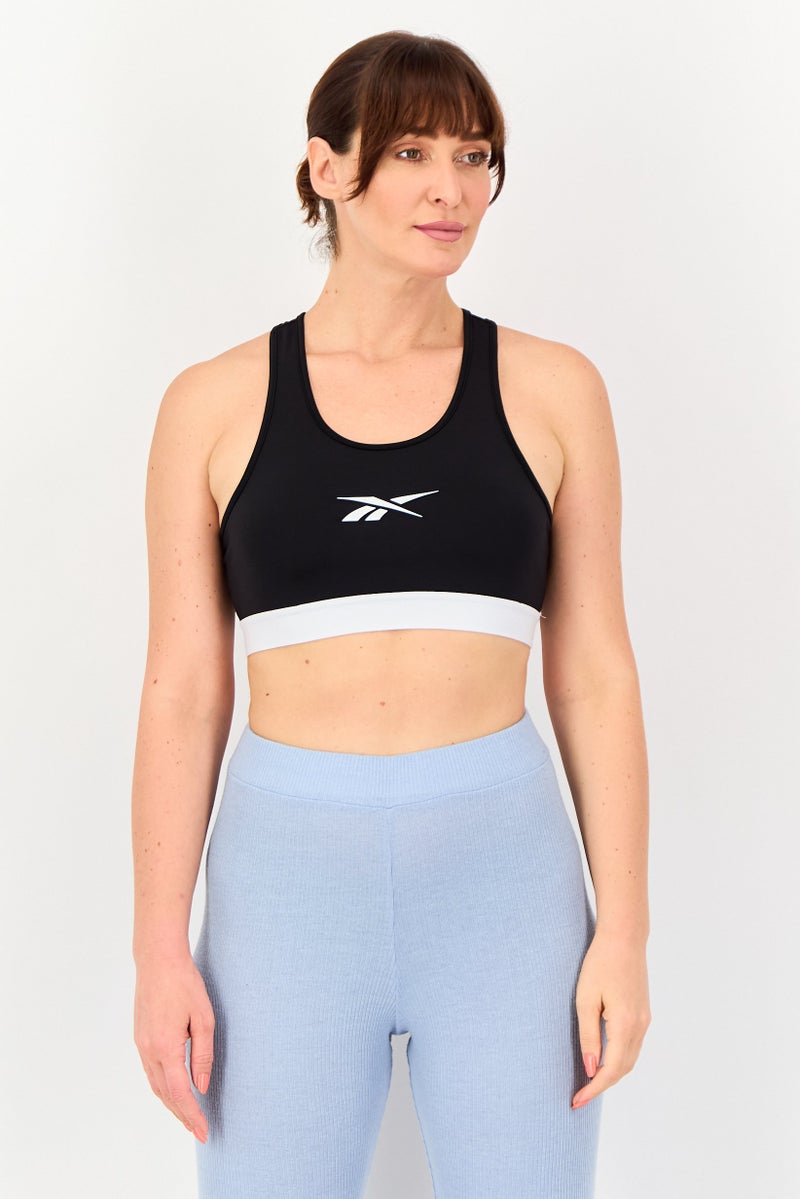 Reebok Women Brand Logo Non Padded Vector Sports Bra, Black - Image 1