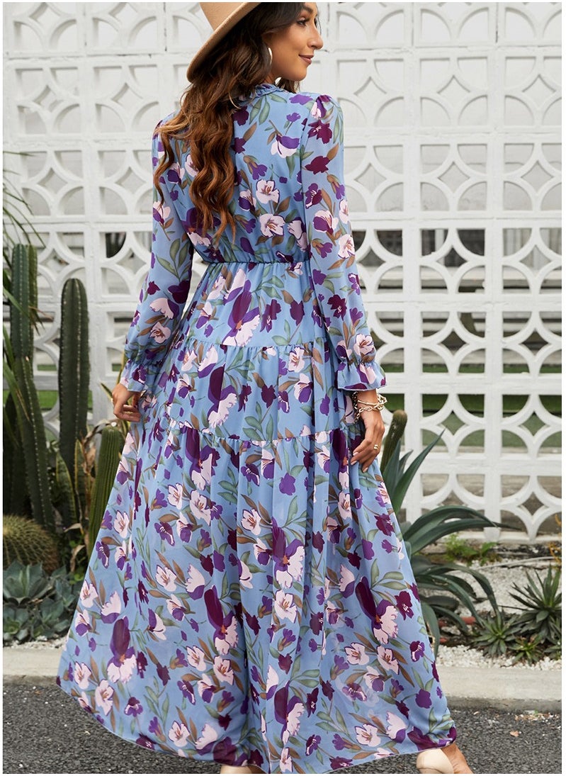 Loquat Thin Gauze Floral Long Sleeved Dress  - Image 1