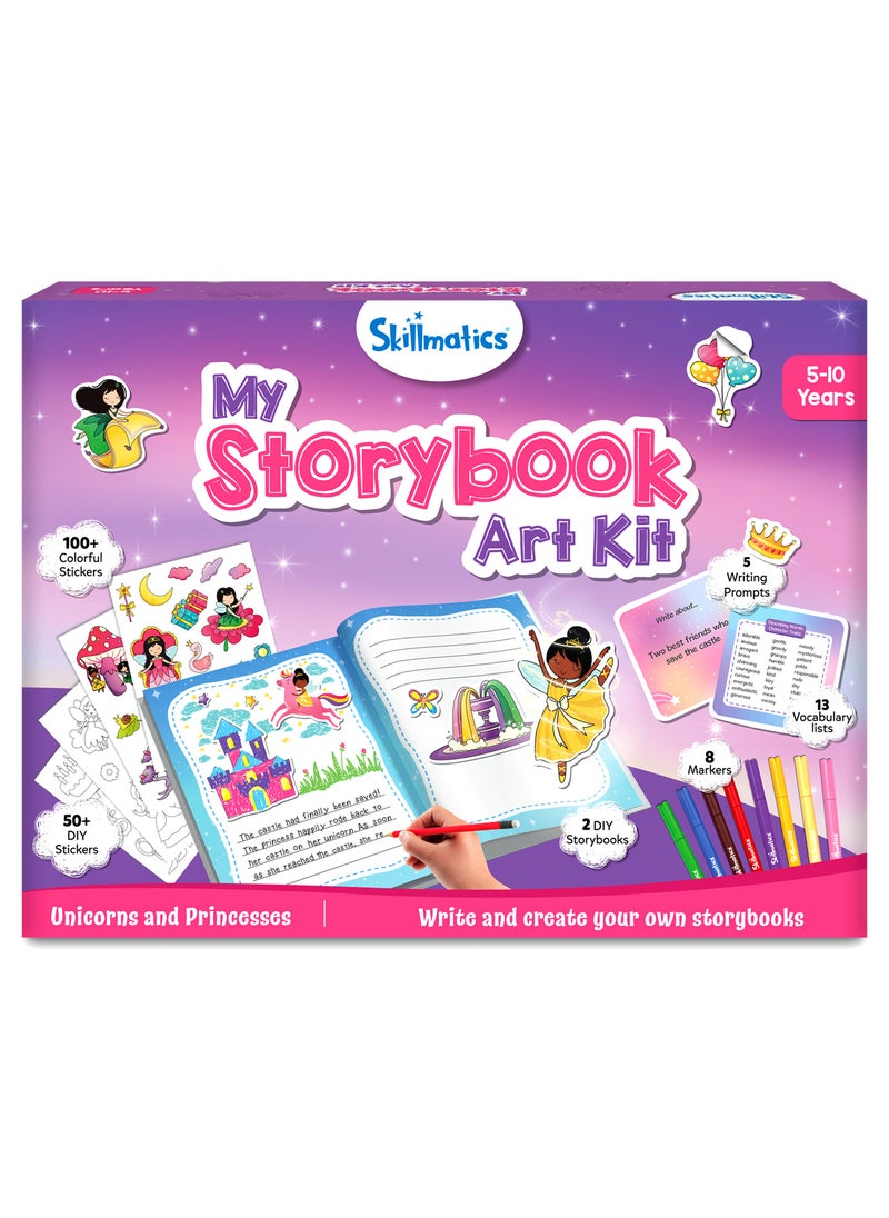 Skillmatics Storybook Art Kit - Unicorn & Princesses Art Kit for Kids, Write & Create Fairytale Stories, Creative Activity for Girls & Boys, DIY Kit, 300+ Stickers, Gifts for Ages 5, 6, 7, 8, 9, 10  - Image 1