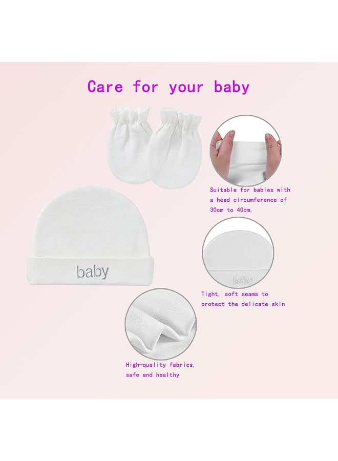 Duomama Newborn Baby Hat And Mitten Set 2 White Cotton Hats With 2 Pairs Of Scratch Free Gloves For Infants 0 6 Months Essential Baby Accessories For Cozy Comfort And Protection - Image 5