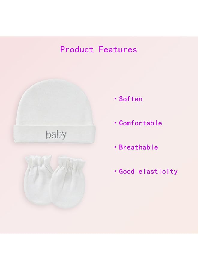 Duomama Newborn Baby Hat And Mitten Set 2 White Cotton Hats With 2 Pairs Of Scratch Free Gloves For Infants 0 6 Months Essential Baby Accessories For Cozy Comfort And Protection - Image 4