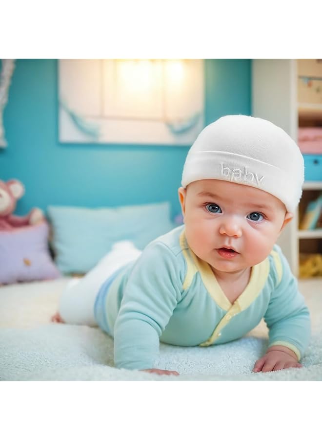 Duomama Newborn Baby Hat And Mitten Set 2 White Cotton Hats With 2 Pairs Of Scratch Free Gloves For Infants 0 6 Months Essential Baby Accessories For Cozy Comfort And Protection - Image 2