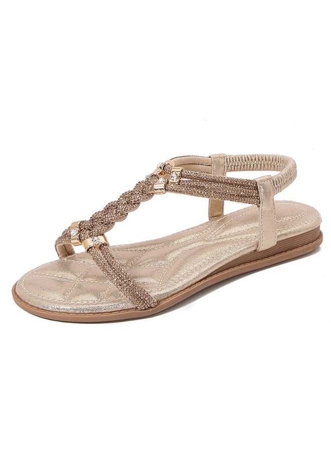 NIBEMINENT Bohemia Ladies Elastic Wedge Band Woman Sandals  Casual Beach Shoes Women  Fashion Shoes  - Image 1