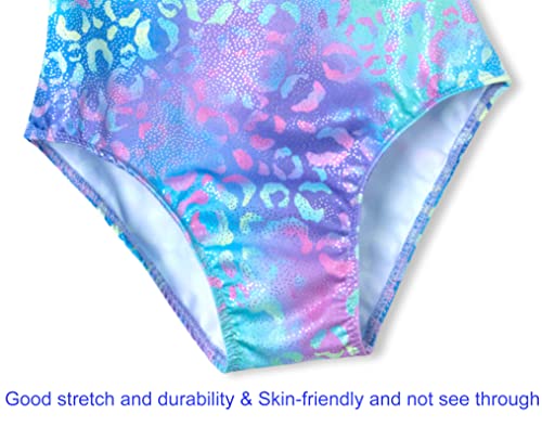 Domusgo Gymnastics Leotards for Girls 5-6 Years Old Green Purple Leopard Sparkly One Piece Tumbling Outfits - Image 5
