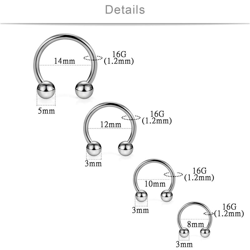SCERRING 8PCS 16G G23 Titanium Horseshoe Septum Ring Nose Rings Hoop Helix Daith Cartilage Tragus Earrings Nipple Eyebrow Body Piercing Jewelry 8mm 10mm 12mm 14mm - Image 5