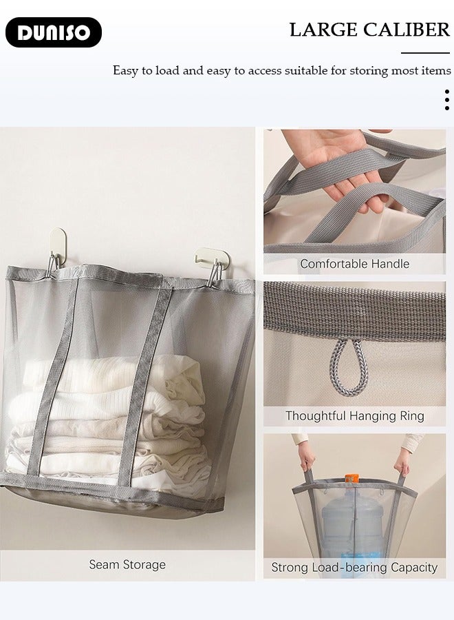 DUNISO Mesh Laundry Basket Foldable, Home Collapsible Clothes Washing Laundry Hamper with Handle, Portable Mesh Washing Laundry Bin Organizer Grid Dirty Clothes Storage Laundry Bag for Bathroom, Storage  - Image 2