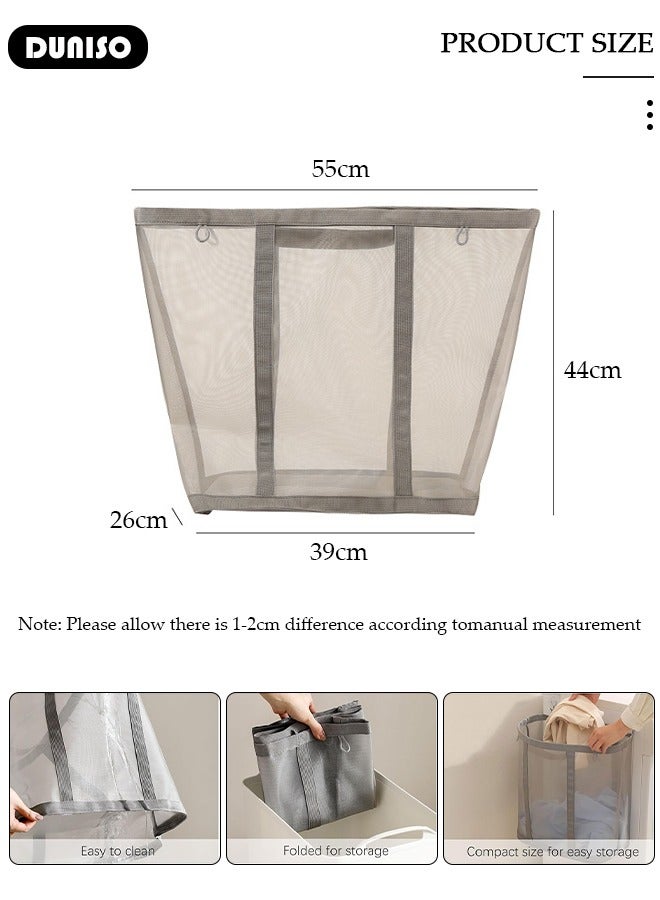 DUNISO Mesh Laundry Basket Foldable, Home Collapsible Clothes Washing Laundry Hamper with Handle, Portable Mesh Washing Laundry Bin Organizer Grid Dirty Clothes Storage Laundry Bag for Bathroom, Storage  - Image 4