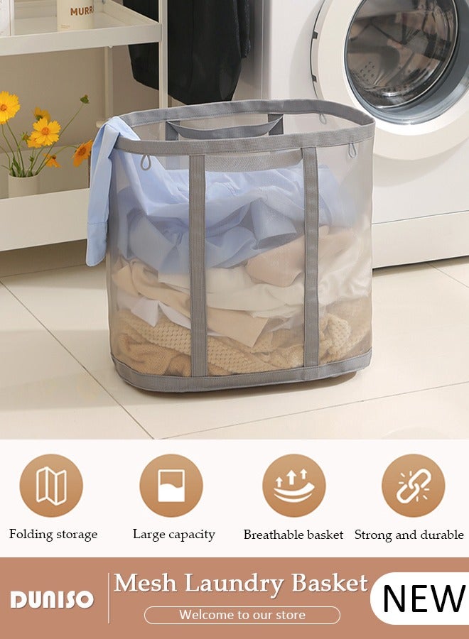 DUNISO Mesh Laundry Basket Foldable, Home Collapsible Clothes Washing Laundry Hamper with Handle, Portable Mesh Washing Laundry Bin Organizer Grid Dirty Clothes Storage Laundry Bag for Bathroom, Storage  - Image 1