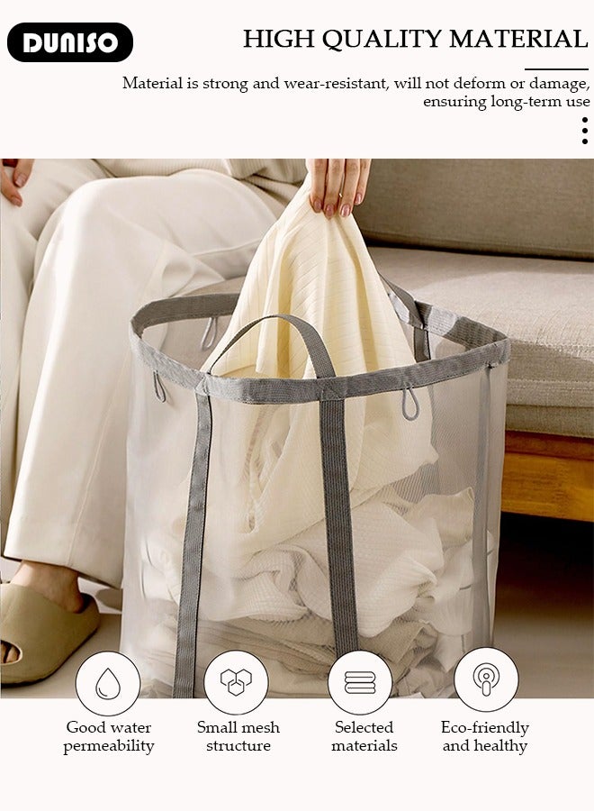 DUNISO Mesh Laundry Basket Foldable, Home Collapsible Clothes Washing Laundry Hamper with Handle, Portable Mesh Washing Laundry Bin Organizer Grid Dirty Clothes Storage Laundry Bag for Bathroom, Storage  - Image 5