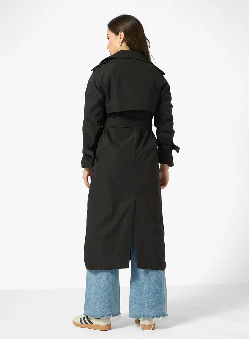 جينجر Oversize Longline Woven Trench Coat