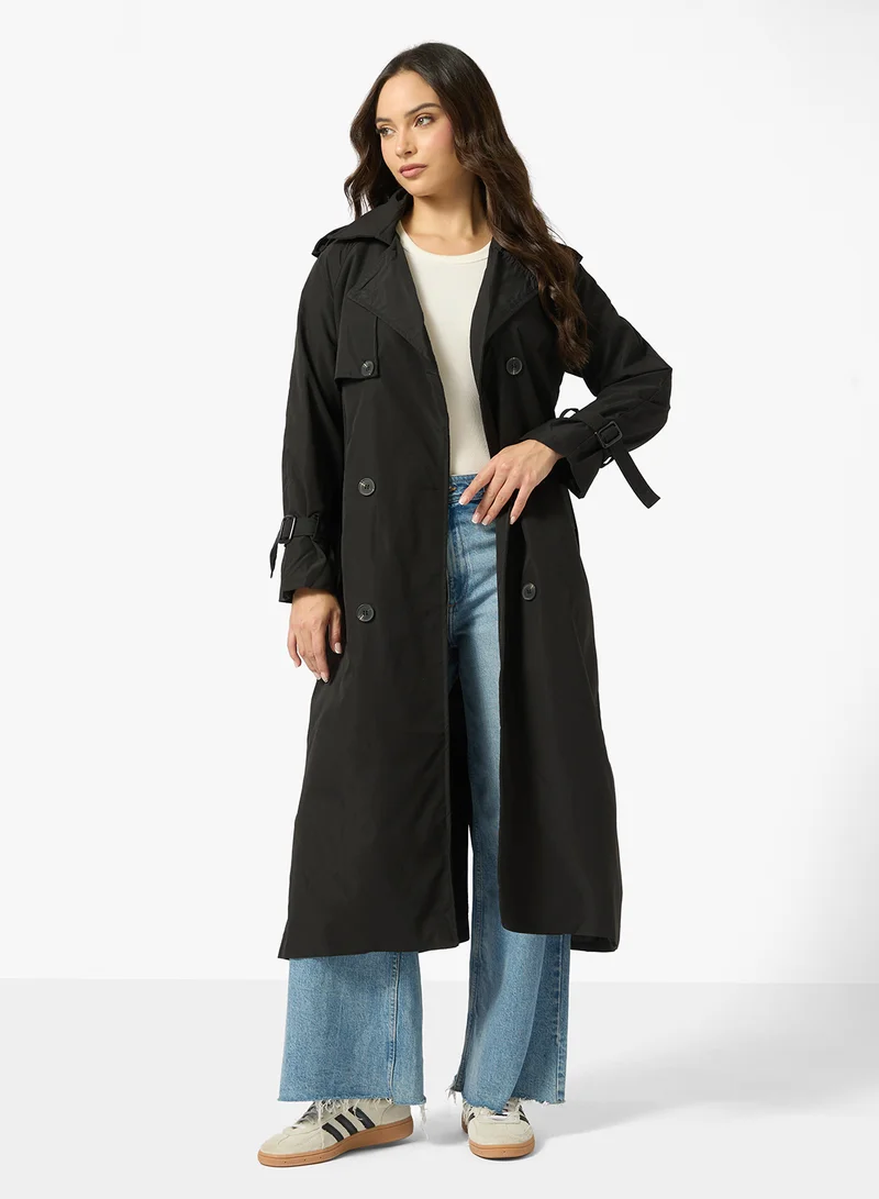 جينجر Oversize Longline Woven Trench Coat