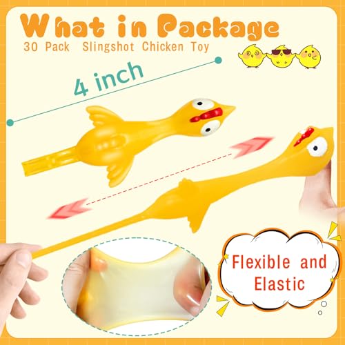 Dshengoo 30Pack Finger Slingshot Chicken RubberFlick Stretchable Flying Sling Shot Chick Fingers for School Reward Easter Birthday Party Favors White Elephant Gift Exchange - Image 5