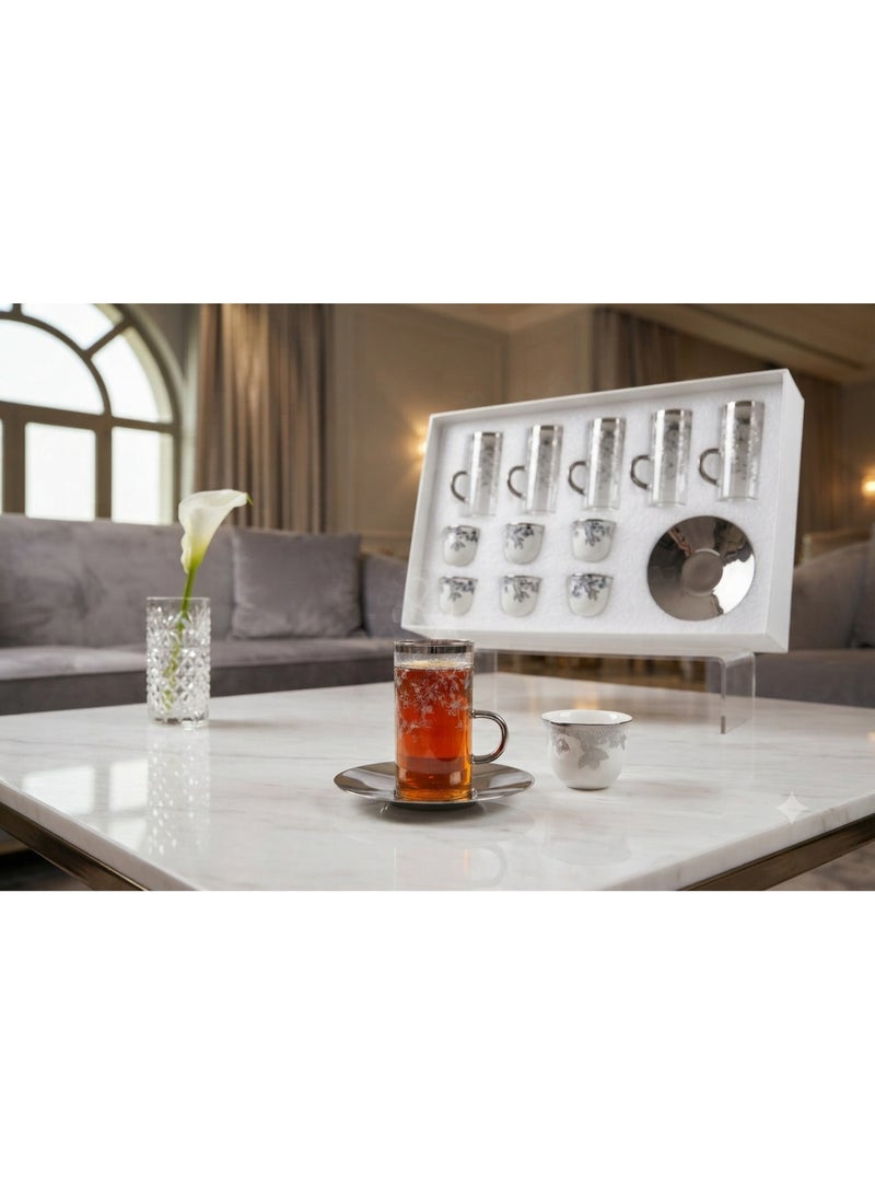 *24-Piece Glass Tea Cups & Ceramic Coffee Cups Set with Stainless Steel Saucers* - Image 4