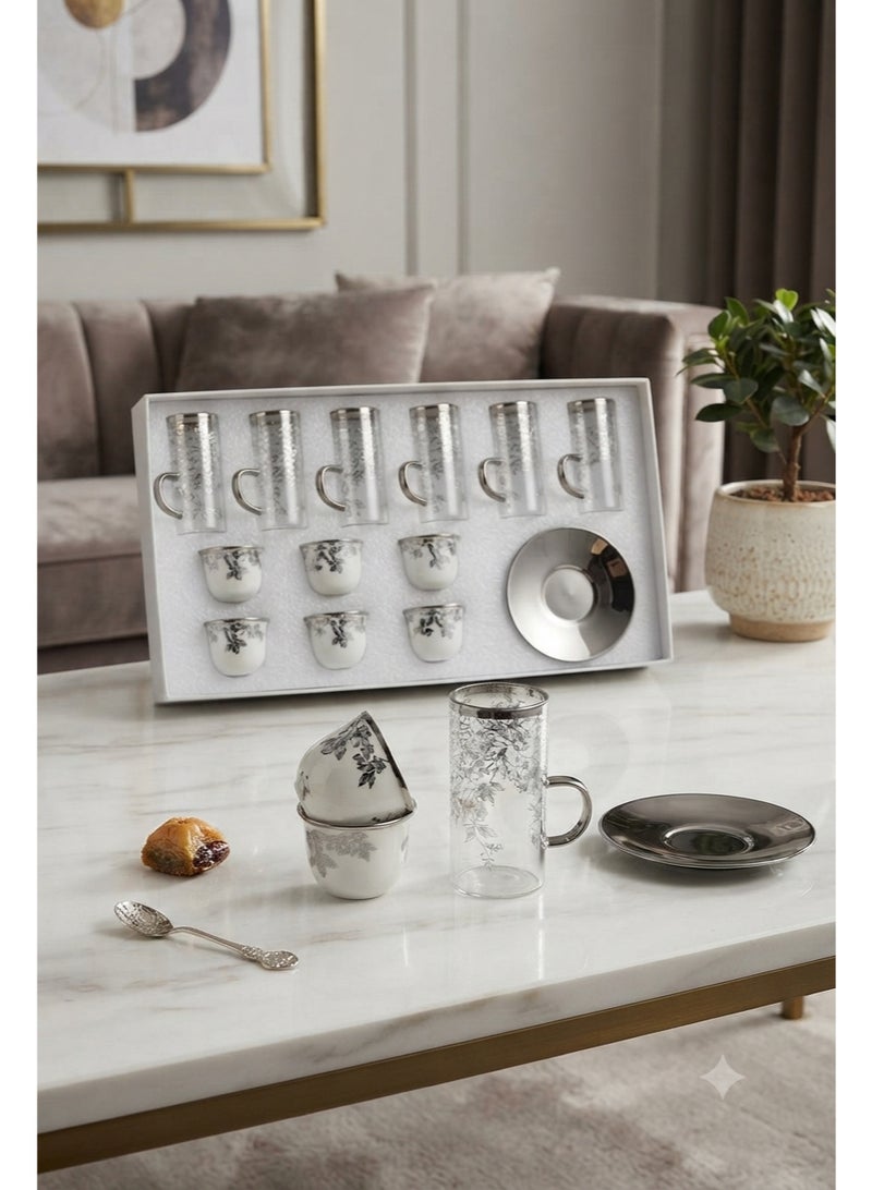 *24-Piece Glass Tea Cups & Ceramic Coffee Cups Set with Stainless Steel Saucers* - Image 5
