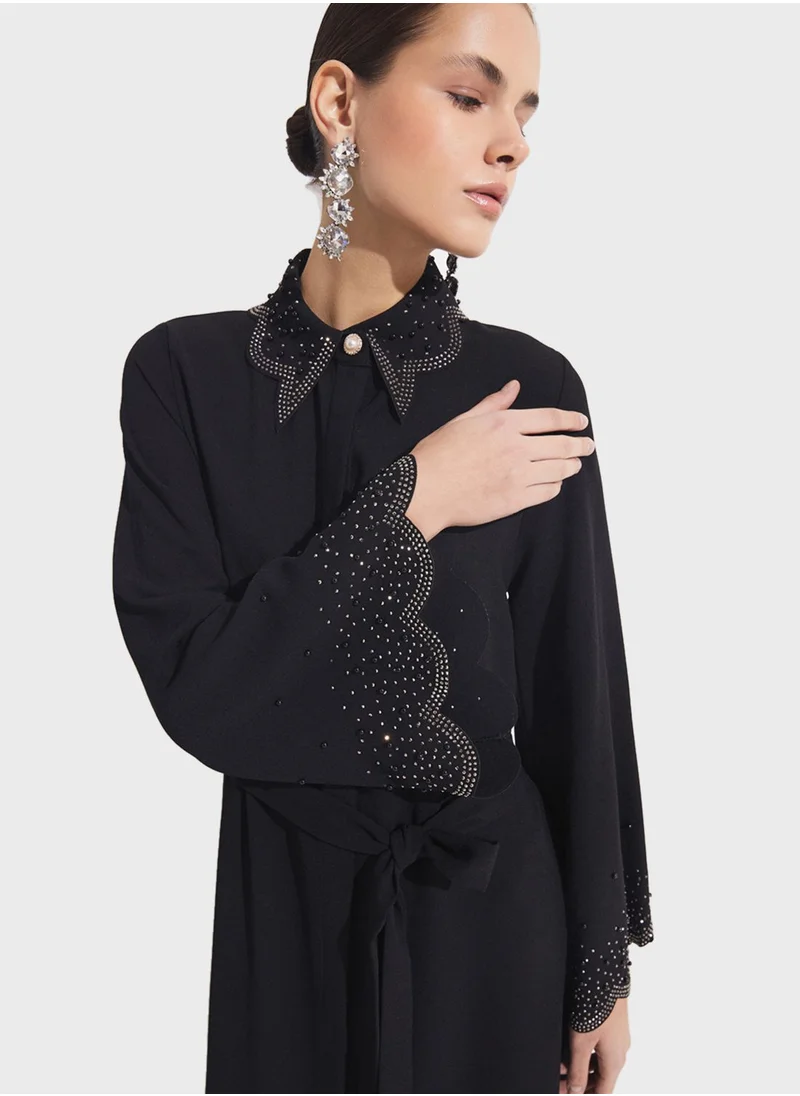 JUNE Embellished Belted Maxi Dress