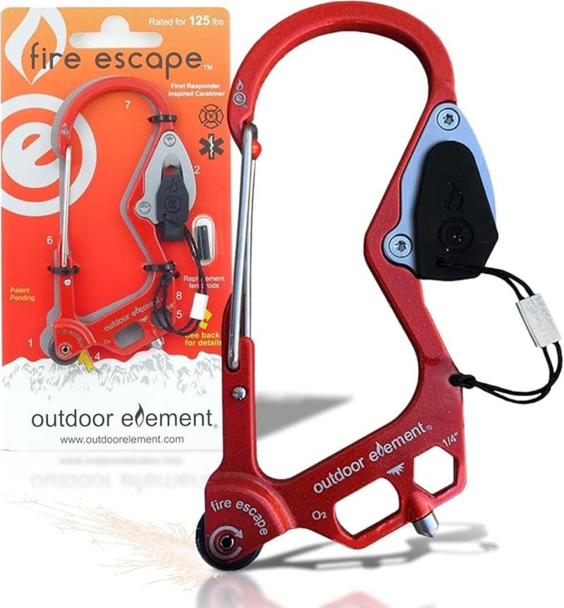 OUTDOOR ELEMENT Fire Escape, Emergency Escape Tool, Seatbelt Cutter, Window Breaker, Multi Tool, Fire Starter, Carabiner, and Much More - Image 1
