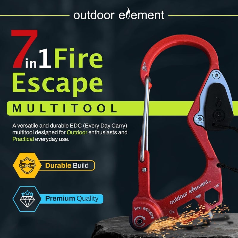 OUTDOOR ELEMENT Fire Escape, Emergency Escape Tool, Seatbelt Cutter, Window Breaker, Multi Tool, Fire Starter, Carabiner, and Much More - Image 2