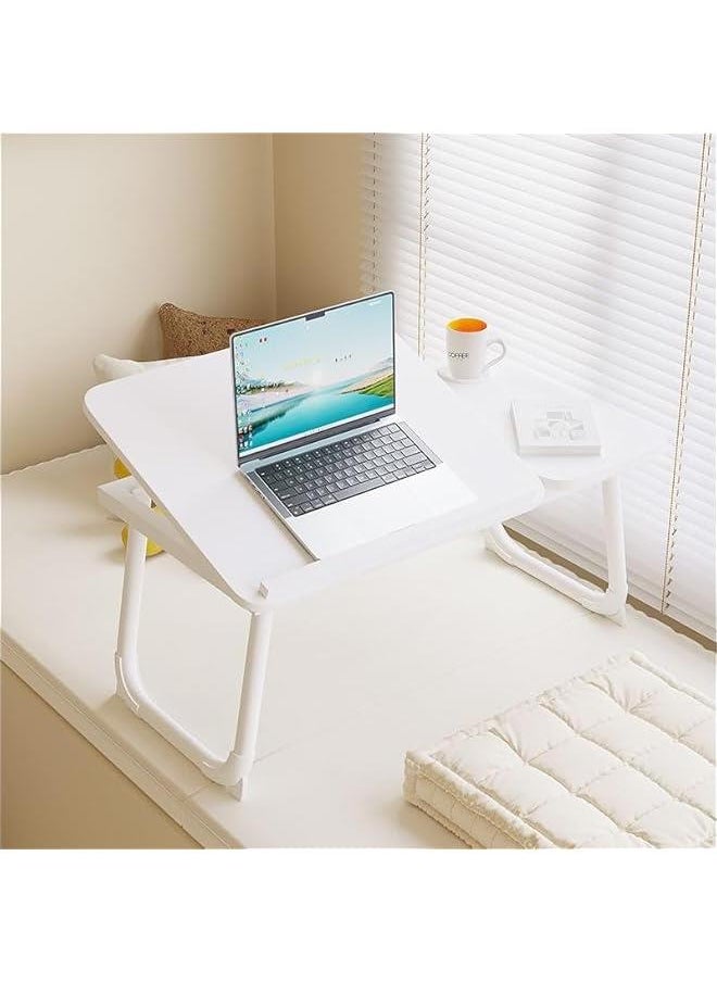 HOOKOR Laptop Bed Tray Desk, Adjustable Folding Laptop Bed Table, Portable Standing Desk, Foldable Lap Tablet Desk with Cup Holder for Bed Couch Sofa Floor, Working, Writing (White)  - Image 1