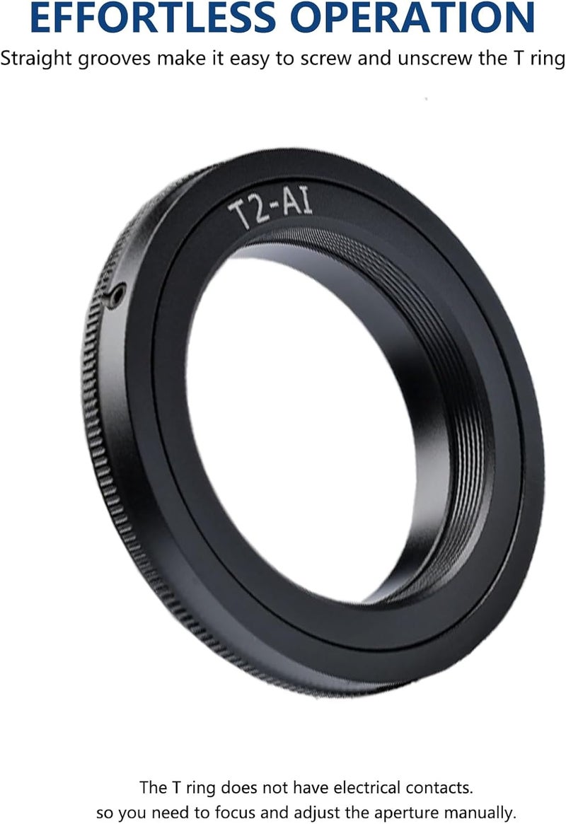 Lightdow T/T2 Mount Lens Adapter Ring for Nikon D5500 D3300 D3200 D5300 D3400 D7200 D750 D3500 D7500 D500 D600 D610 D700 D800 D810 D850 D3100 D5100 D5200 D5600 D7000 D7100 - Image 5