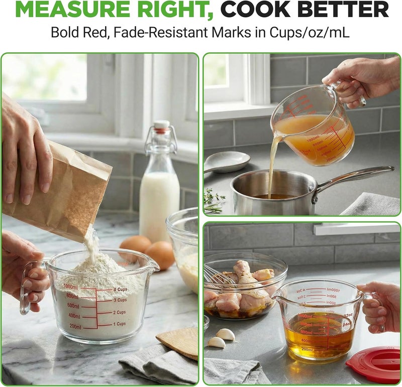 NutriChef 4 Cups Glass Measuring Cup with Lid (34 oz) - Heat-Resistant Borosilicate Liquid Measure Cup with Easy-Read Scale for Cooking, Baking and Food Storage, Dishwasher and Freezer Safe - Image 3