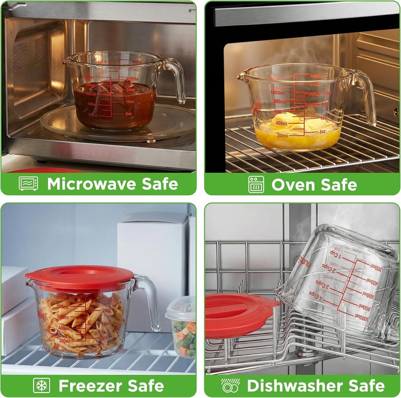 NutriChef 4 Cups Glass Measuring Cup with Lid (34 oz) - Heat-Resistant Borosilicate Liquid Measure Cup with Easy-Read Scale for Cooking, Baking and Food Storage, Dishwasher and Freezer Safe - Image 4