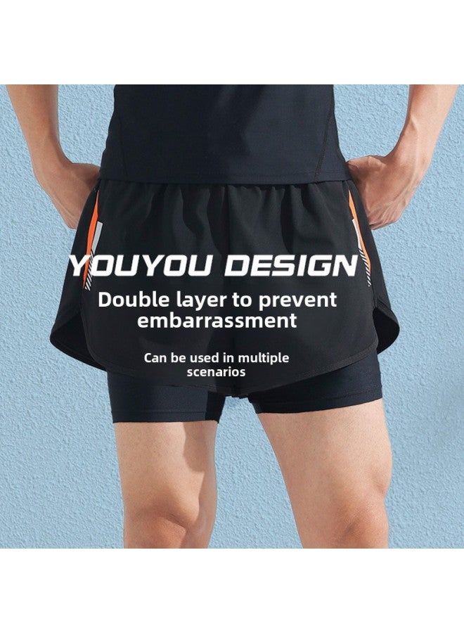 إسكدنيا بدلة سباحة رجالية بطبقة مزدوجة مضادة للإحراج، مقاس كبير، فضفاضة احترافية، واقي من الشمس، ربيع حار، كامل الجسم للرجال، بدلة سباحة - اللون: 514 بدلة سباحة + سروال سباحة أسود 【قطعتين】】 - - Image 4