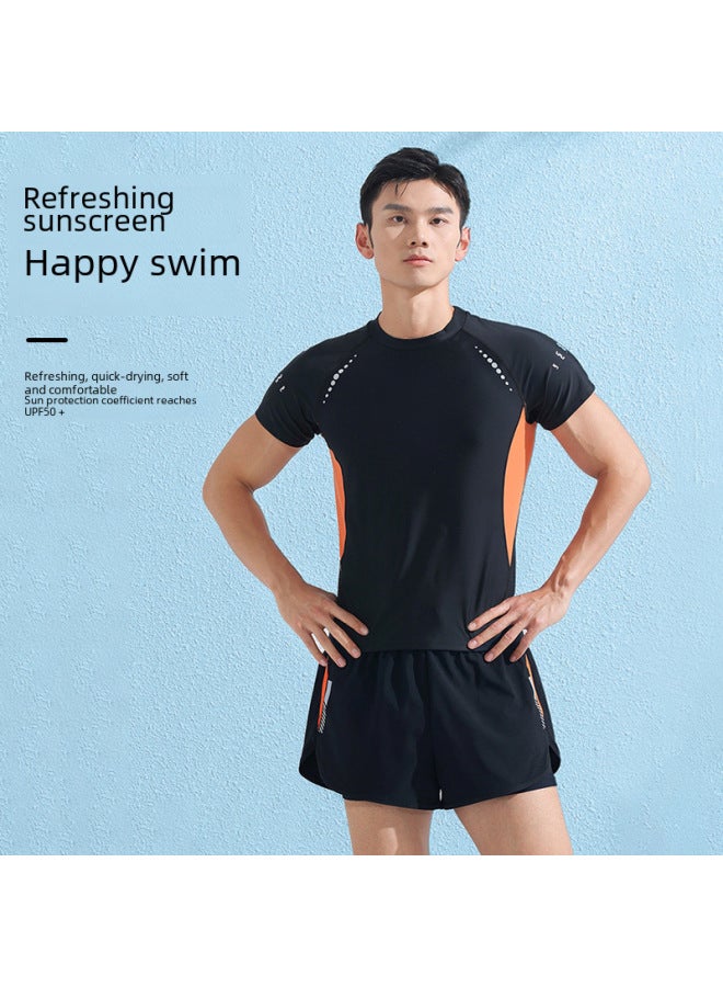 إسكدنيا بدلة سباحة رجالية بطبقة مزدوجة مضادة للإحراج، مقاس كبير، فضفاضة احترافية، واقي من الشمس، ربيع حار، كامل الجسم للرجال، بدلة سباحة - اللون: 514 بدلة سباحة + سروال سباحة أسود 【قطعتين】】 - - Image 3