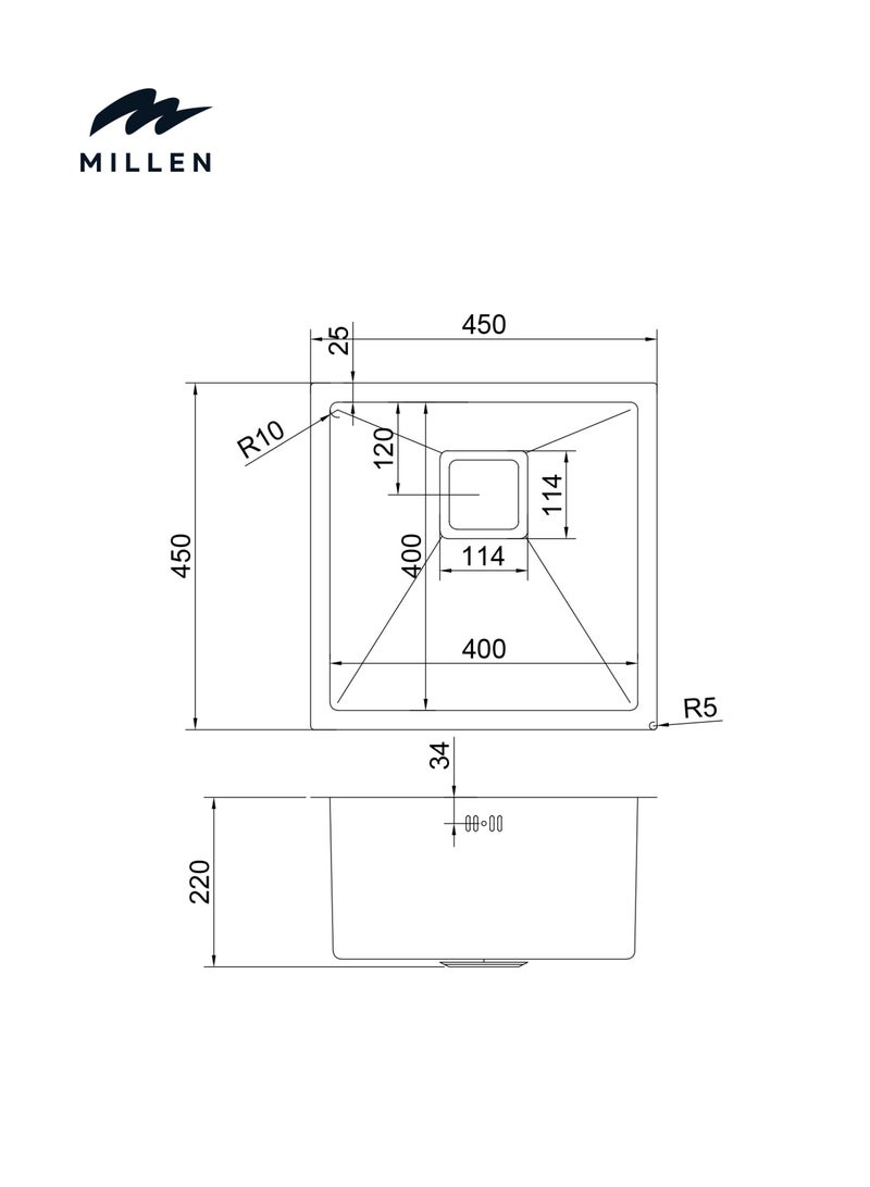MILLEN Premium Handmade Undermount Single Bowl Sink – 304 Stainless Steel, Soundproof, Gun metal Finish - MS454522GM - Image 5