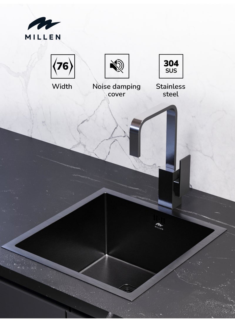 MILLEN Premium Handmade Undermount Single Bowl Sink – 304 Stainless Steel, Soundproof, Gun metal Finish - MS454522GM - Image 1