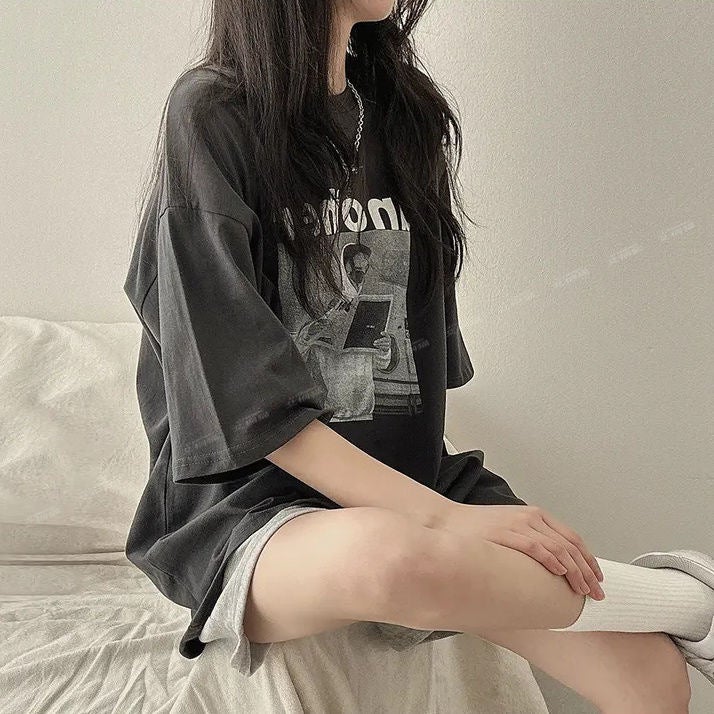 Japanese Style Retro Short-Sleeved T-Shirt For Women Loose Korean Style Ins Trend 2025 Spring And Mid-Length Half-Sleeved Top In - Image 3