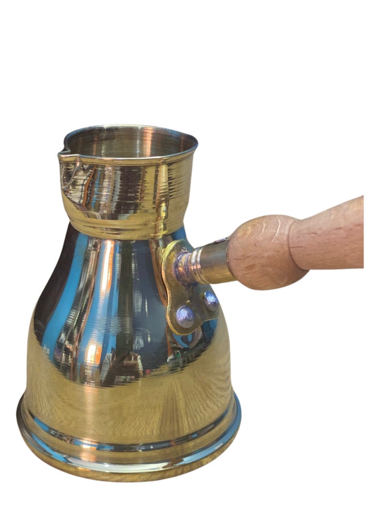 Brass Copper turkish coffee Pot with wood handle size 3  - Image 2