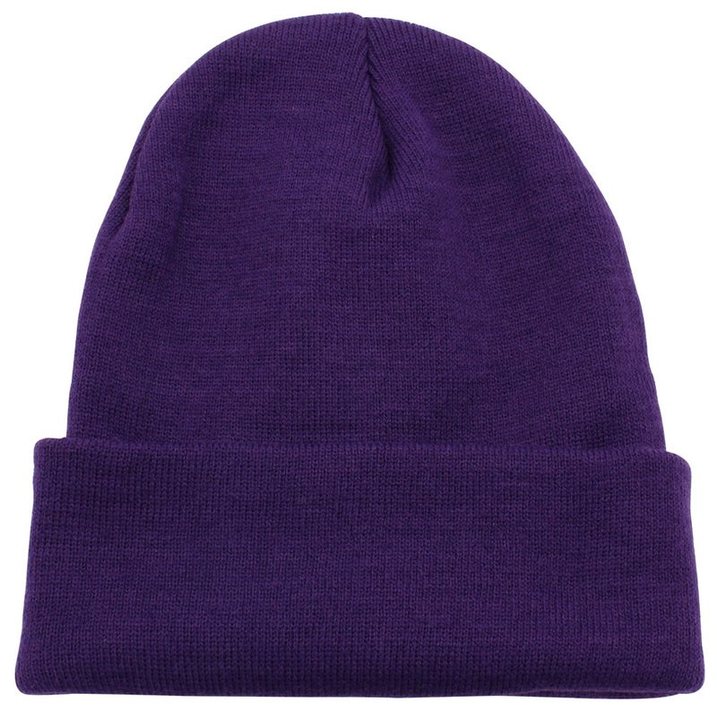 Top Level Unisex Cuffed Plain Skull Beanie Toboggan Knit Hat/Cap, Purple - Image 1