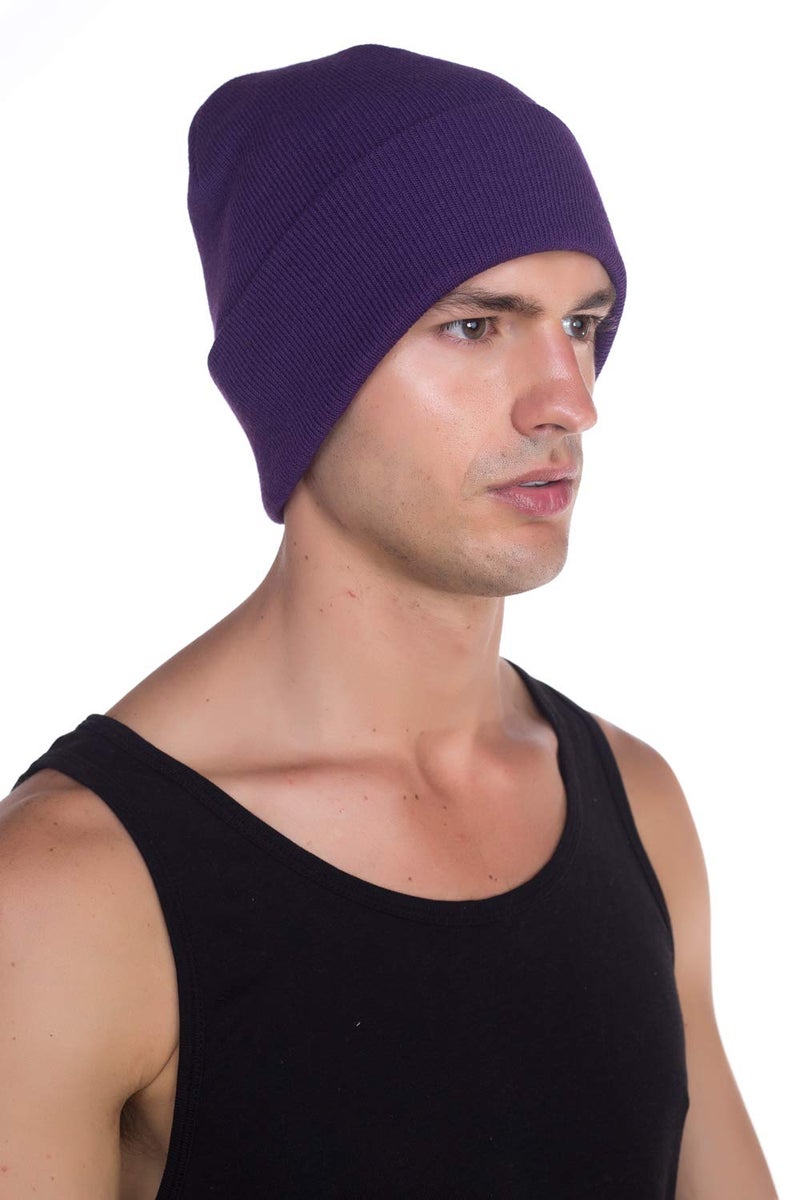 Top Level Unisex Cuffed Plain Skull Beanie Toboggan Knit Hat/Cap, Purple - Image 2