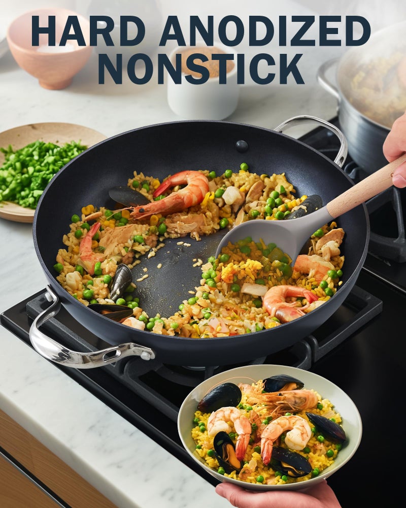 Cooks Standard Everyday Pan with Glass Lid, Chef's Pan 12-Inch Hard Anodized Nonstick All Purpose Pan 5-Quart Wok Stir Fry Pan, Black - Image 3
