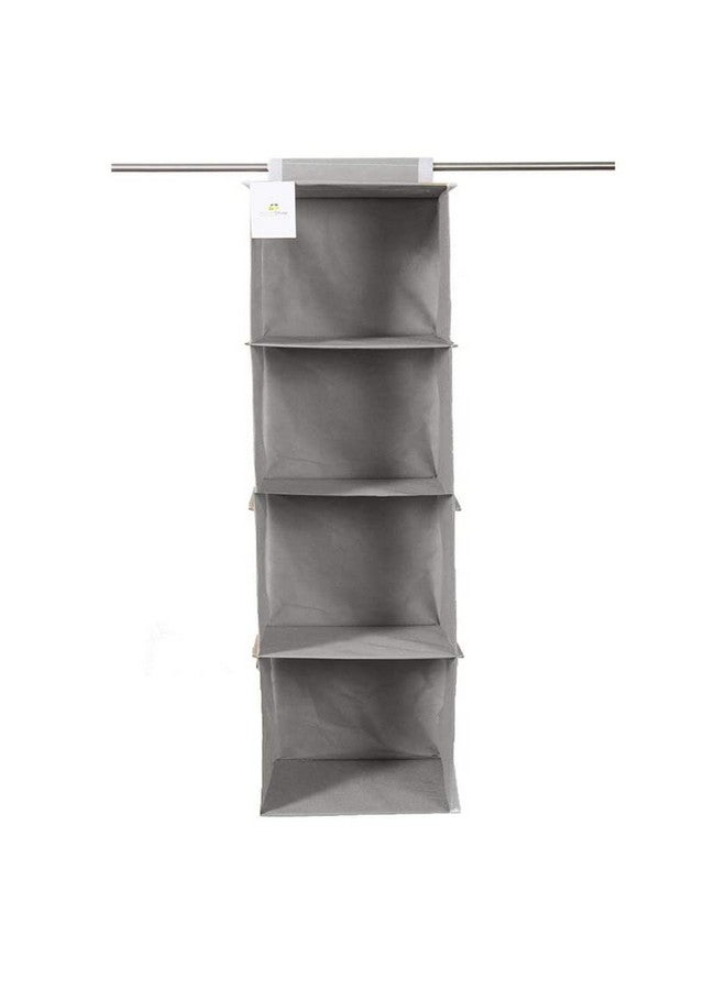 Homestrap Non Woven Hanging 4 Shelves Wardrobe/Closet Cloth Organizer (Grey)|(Pack of 2) - Image 2