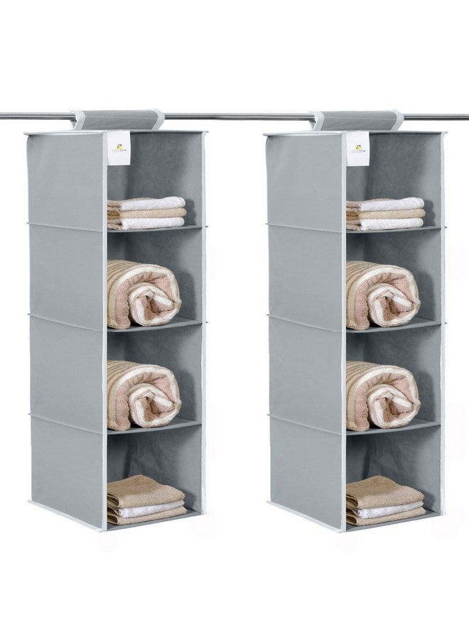 Homestrap Non Woven Hanging 4 Shelves Wardrobe/Closet Cloth Organizer (Grey)|(Pack of 2) - Image 1